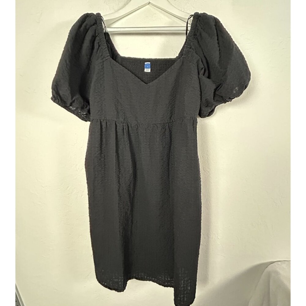 Old Navy Womens Black Textured Puff Sleeve Smocked Mini Dress Size Large V-Neck